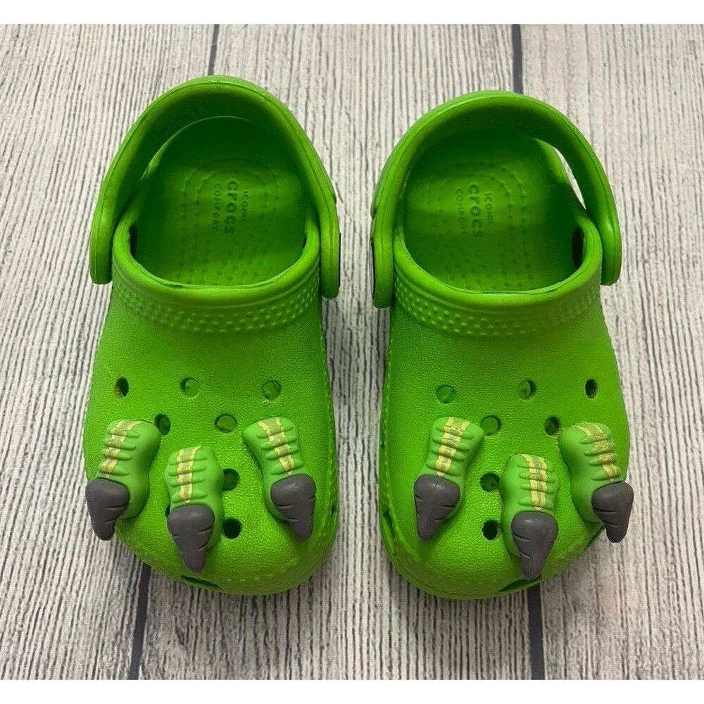 Green Dinosaur Croc Crocs Little Boy Toddler Sandals Shoes, Size 5